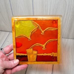 Vintage 1970s Lucite Trivit Suncatcher 3D Seagulls Birds Sunset Beach Themed